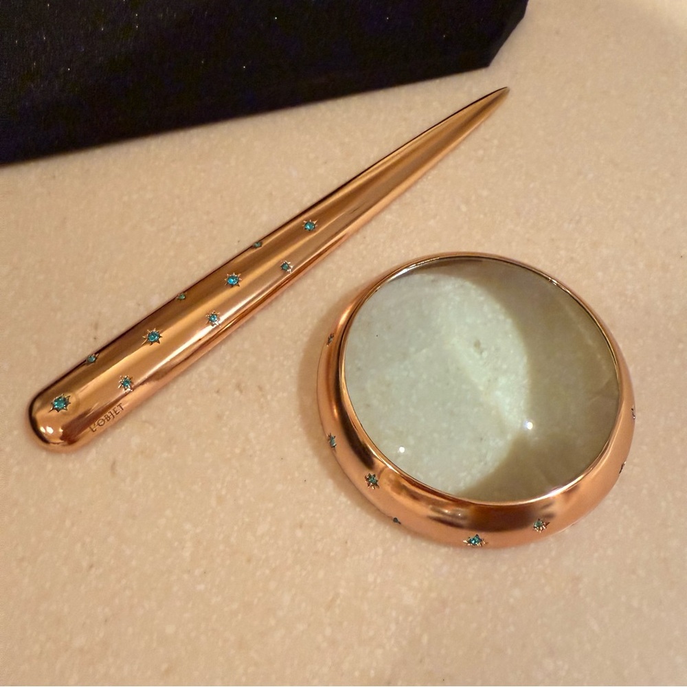 L'Objet Letter Opener & Magnifying Glass 24k Gold Plated & Blue Swarovski Stars